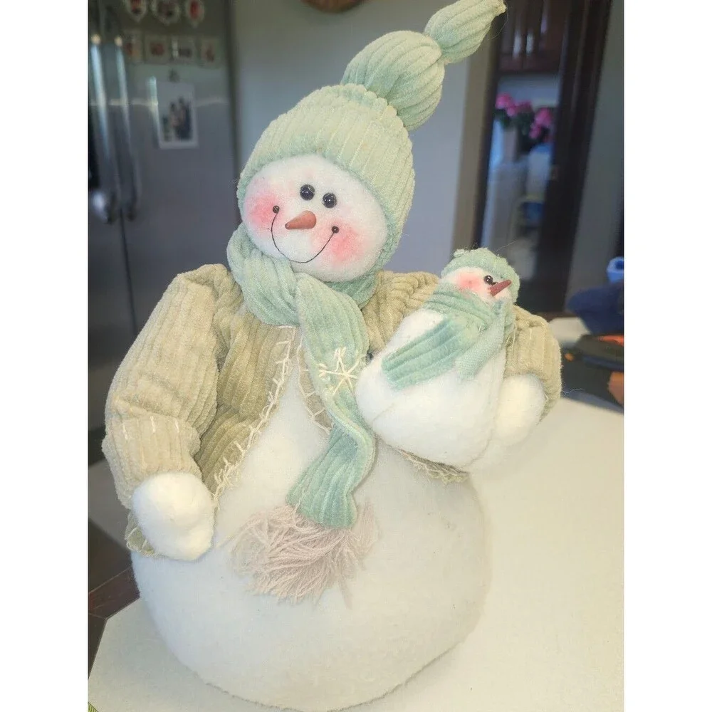Freestanding Fabric Snowman With Baby, 12